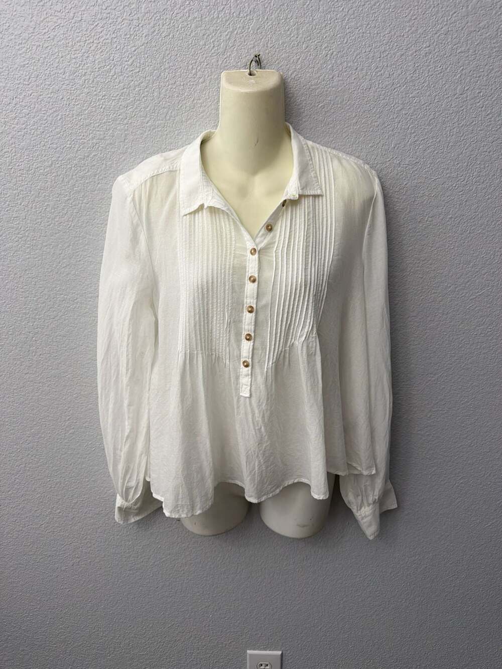 Pilcro and the Letterpress White Pin-Tucked Henley Blouse